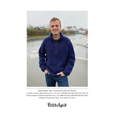 Patroon PetiteKnit Zipper Sweater Man (maat 46 t/m 70)